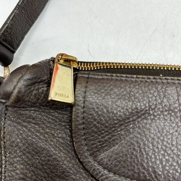 Furla Vintage Brown Pebble Leather Crossbody Bag with Teal Lining Made in Italy - Picture 3 of 15